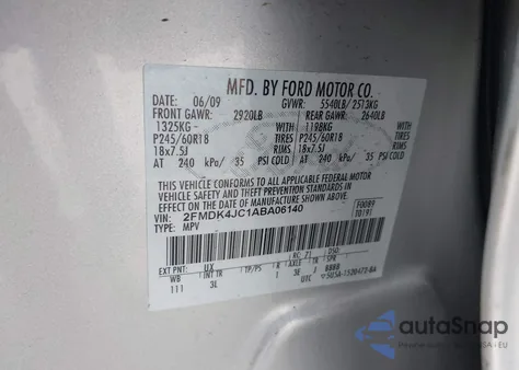 2010 Ford Edge Sel из США, поврежденный, VIN 2FMDK4JC1ABA06140